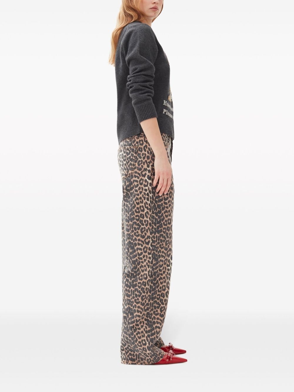 leopard print denim trousers - 3