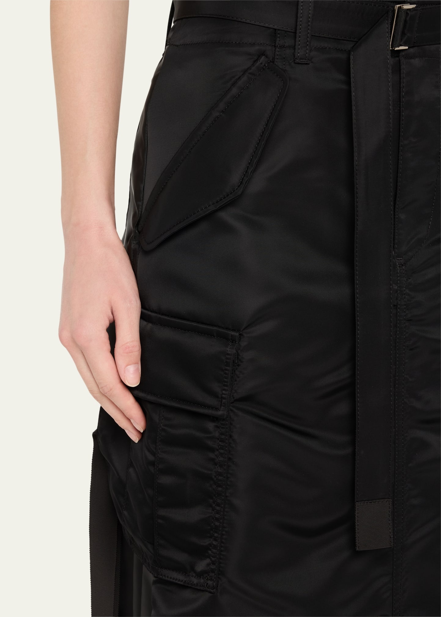Nylon-Twill Pleated Back Midi Skirt - 5
