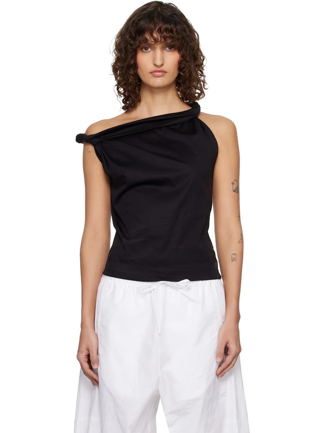 Black Sculptural Cotton Silk Top - 1