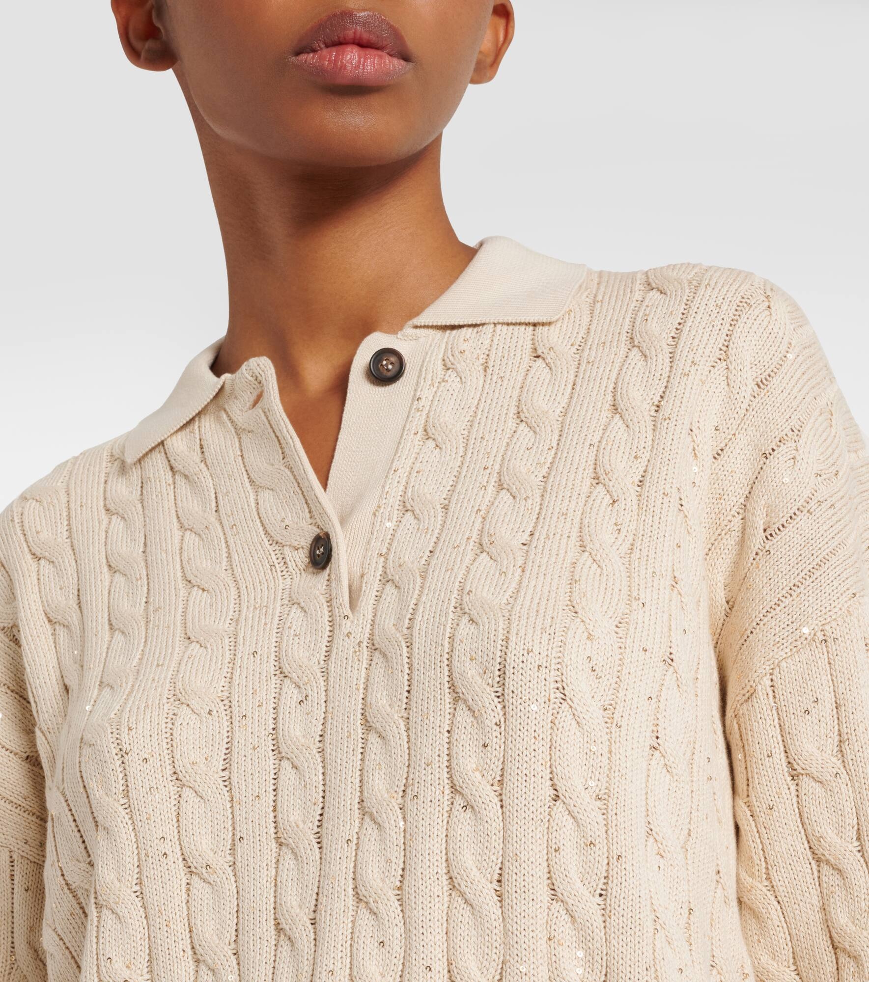 Cable-knit cotton-blend sweater - 4