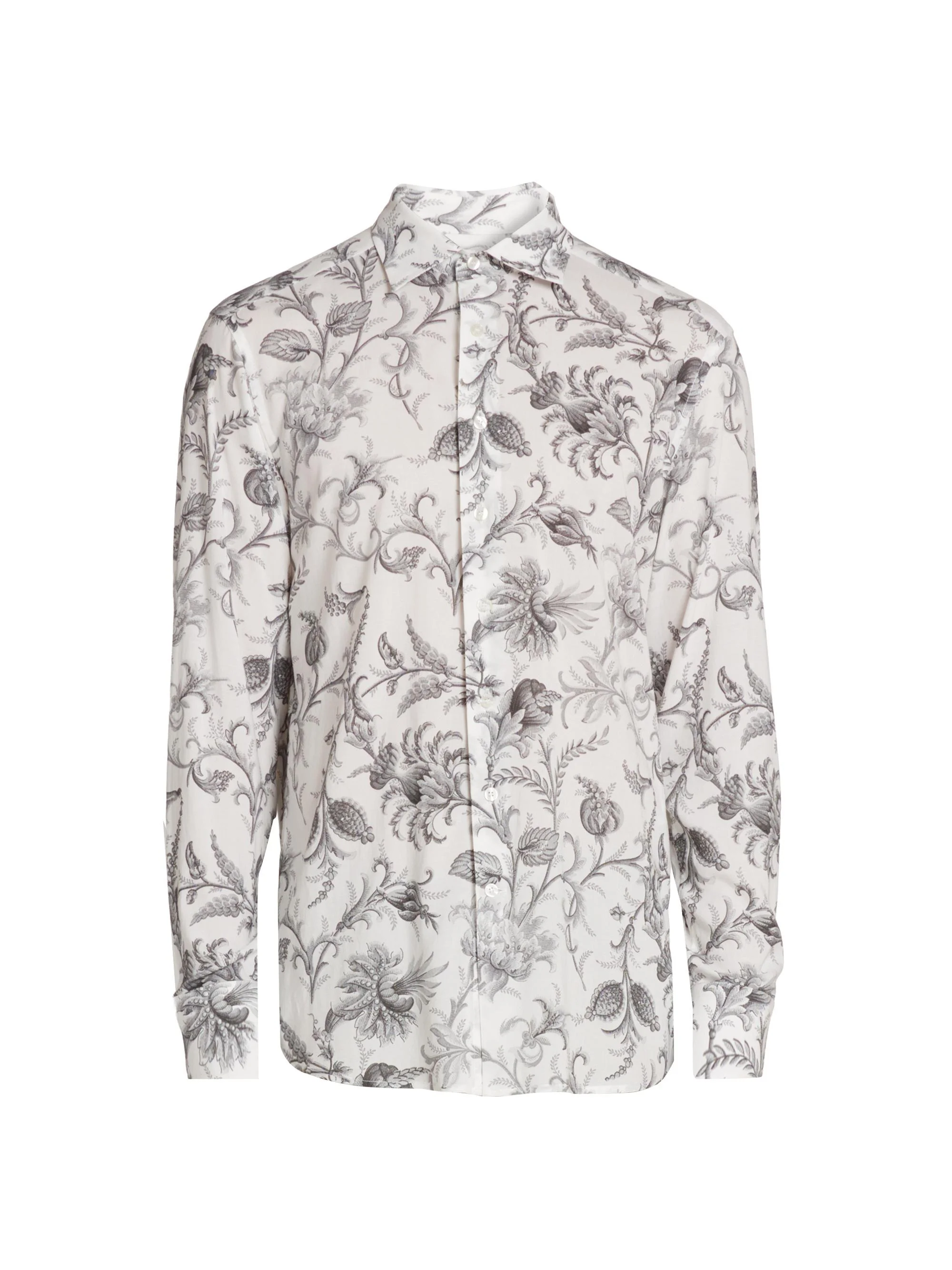 Men's Stretch Floral-Print Button-Front Shirt - Print On White Base - 1