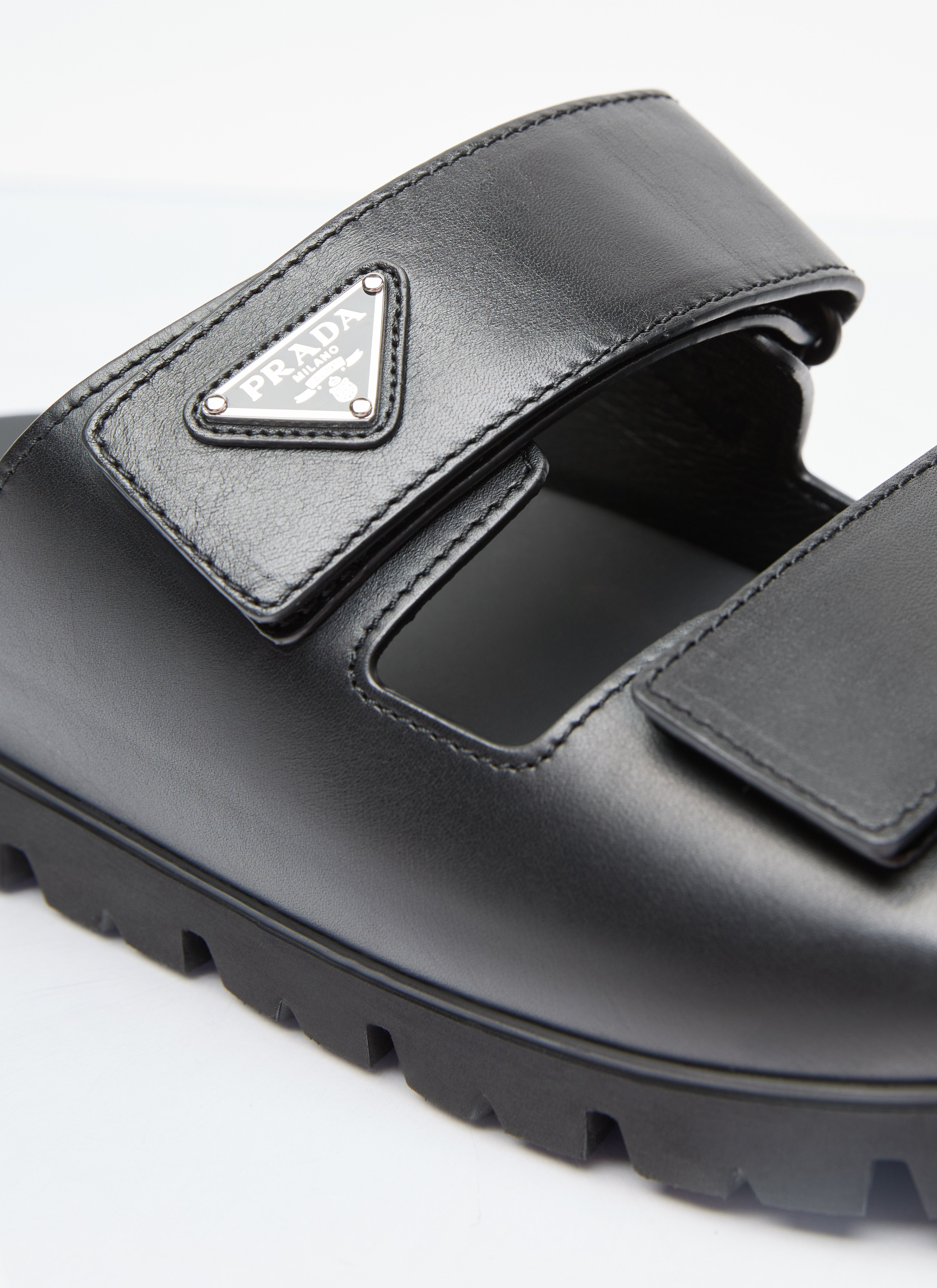Prada Men Logo Plaque Leather Slides - 2