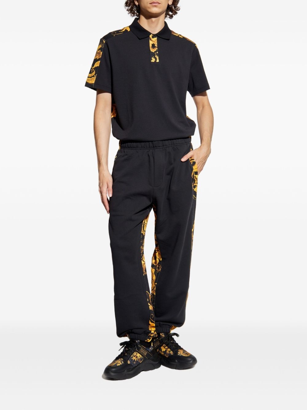 baroque-print panel polo shirt - 2
