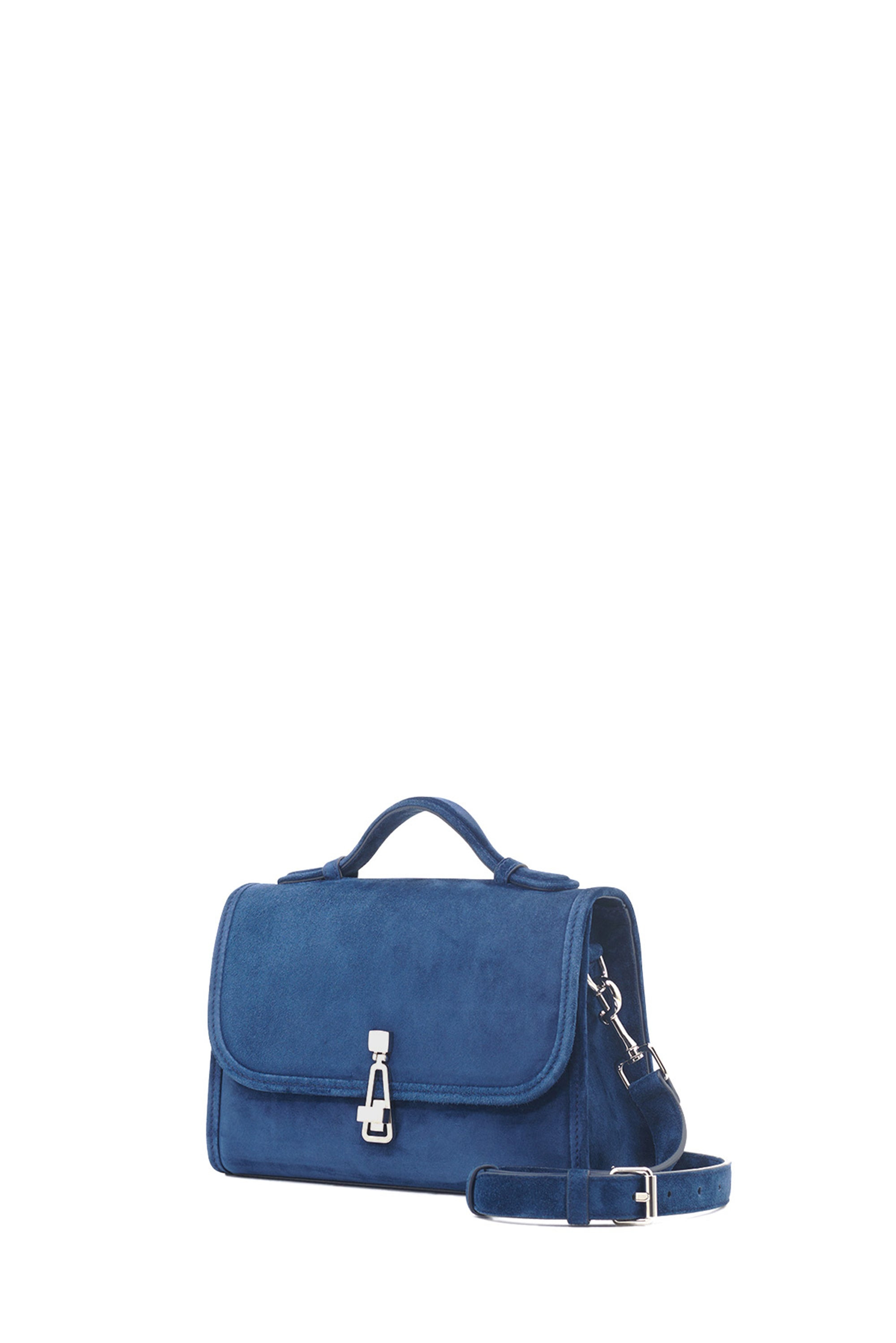 Small Leonora Flap Bag in Navy Suede - 3