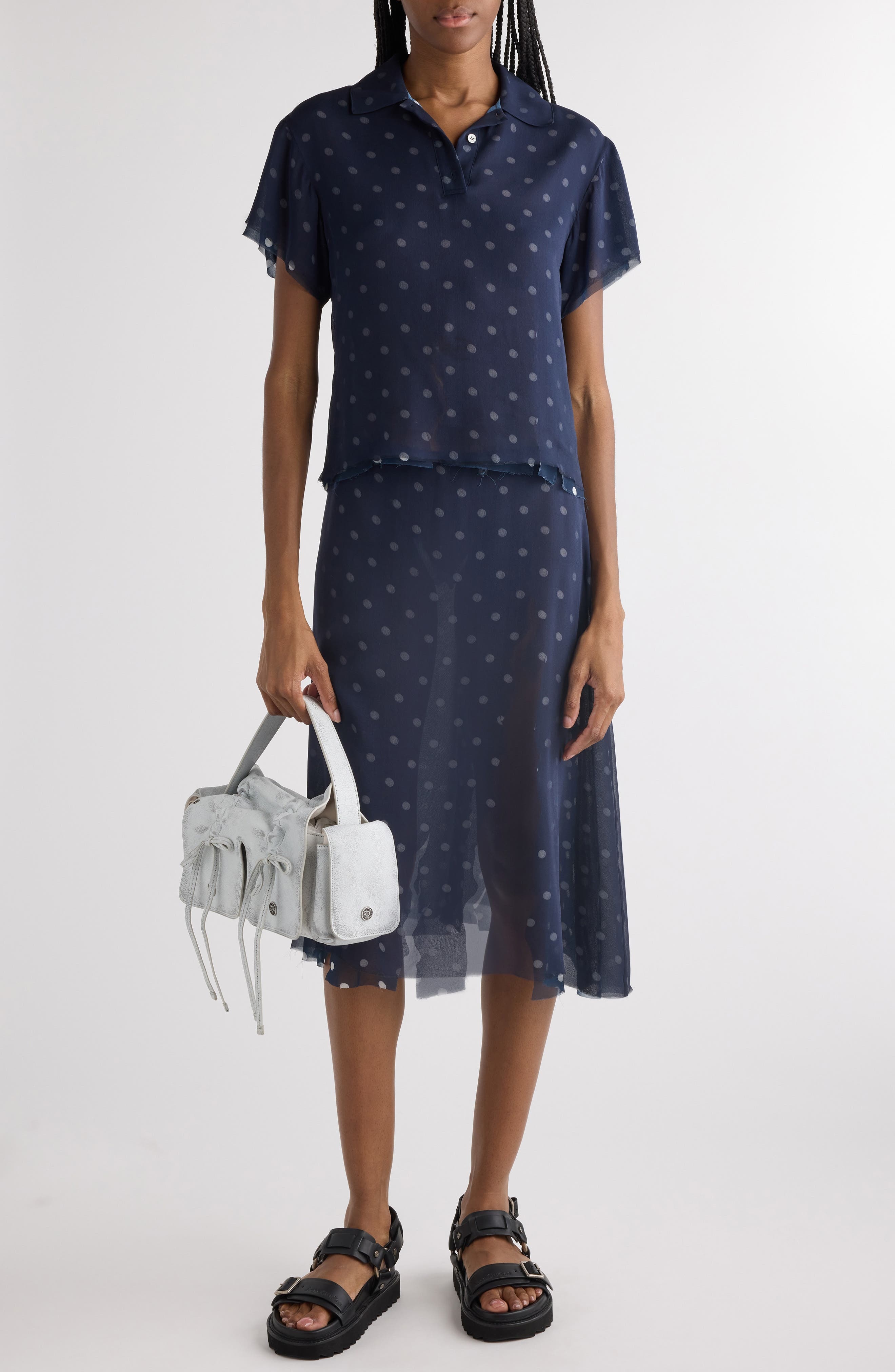 Acne Studios Iranee Polka Dot Georgette Skirt in Navy/White at Nordstrom - 6