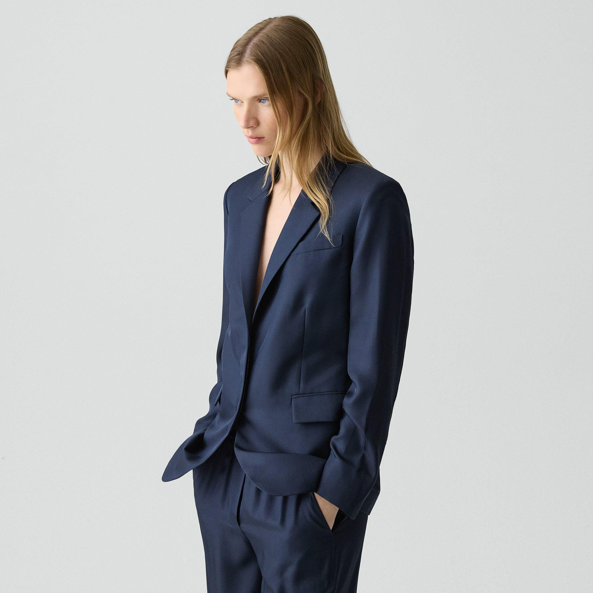 Oversized Cinch Waist Blazer in Mod Silk Twill - 3
