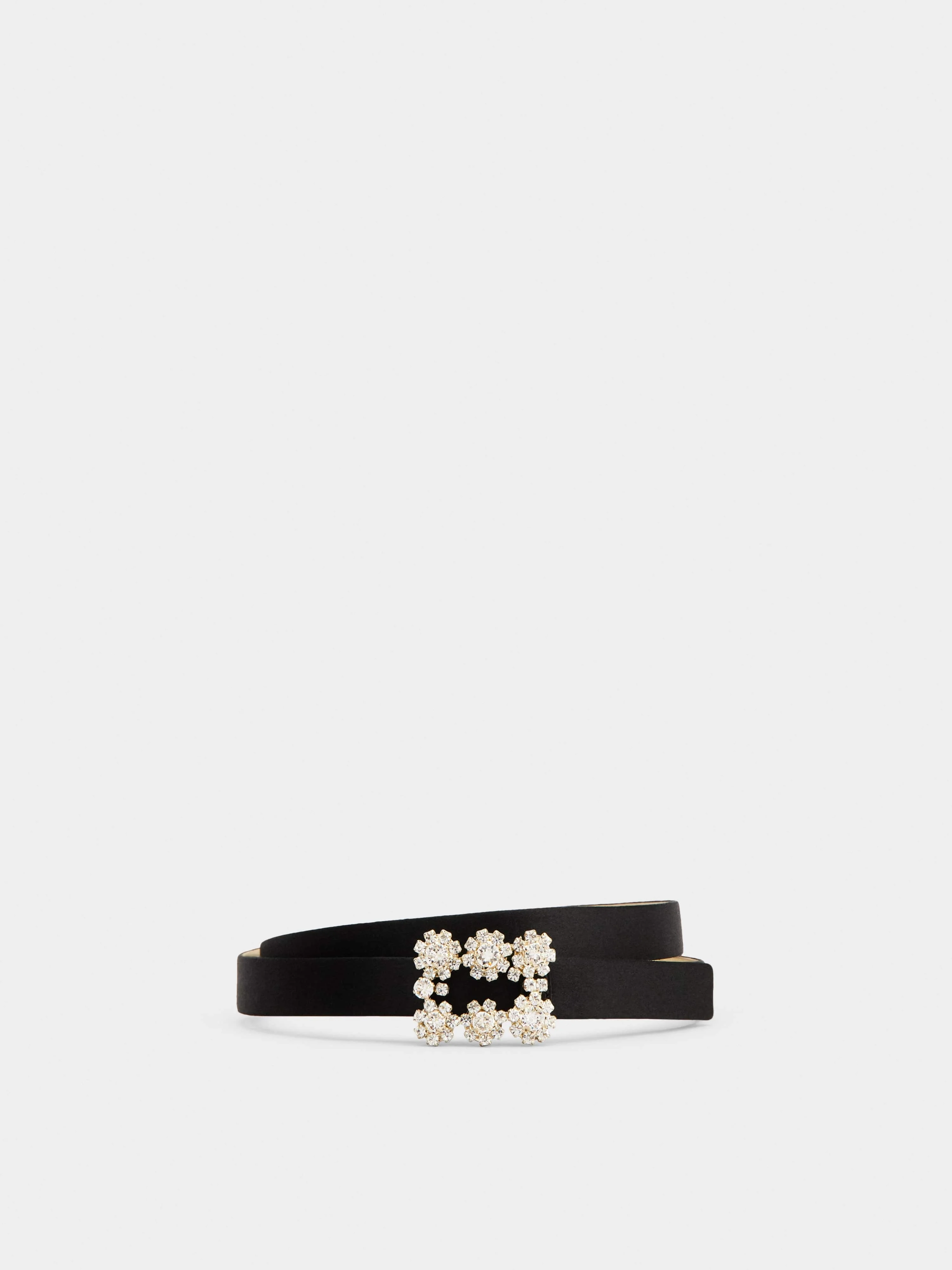 Flower Strass Buckle Belt in Satin - 1