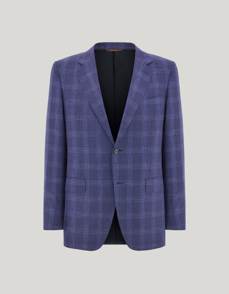 BLUE AND LIGHT BLUE WOOL AND CASHMERE REGULAR-FIT JACKET WITH OVERCHECK MOTIF 1