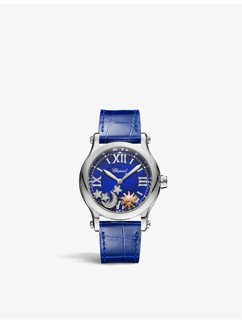 278559-3011 Happy Sport stainless-steel, 0.09ct diamond and alligator-embossed leather automatic wat - 1