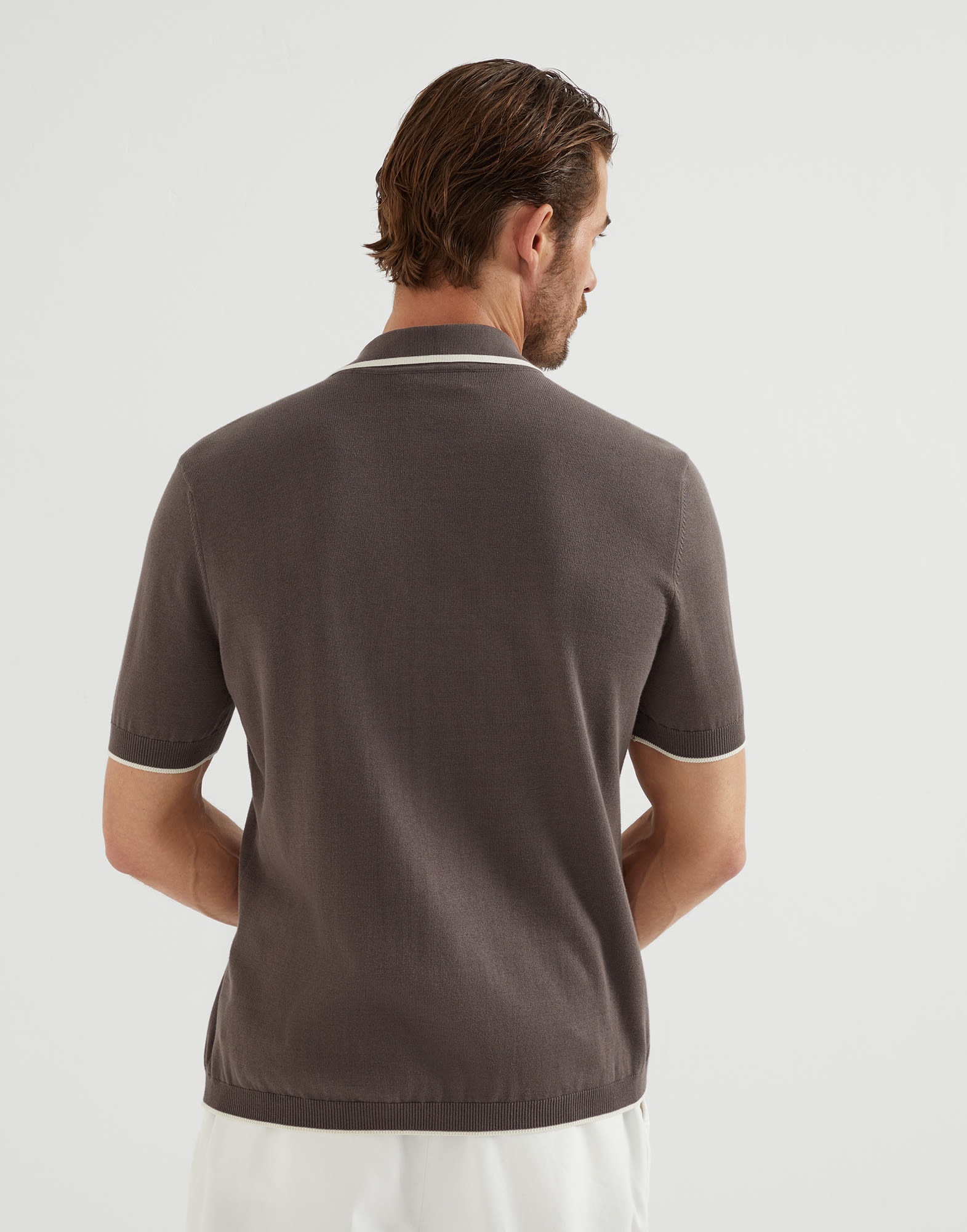 Cotton geometric jacquard knit shirt with short sleeves and camp collar - 2