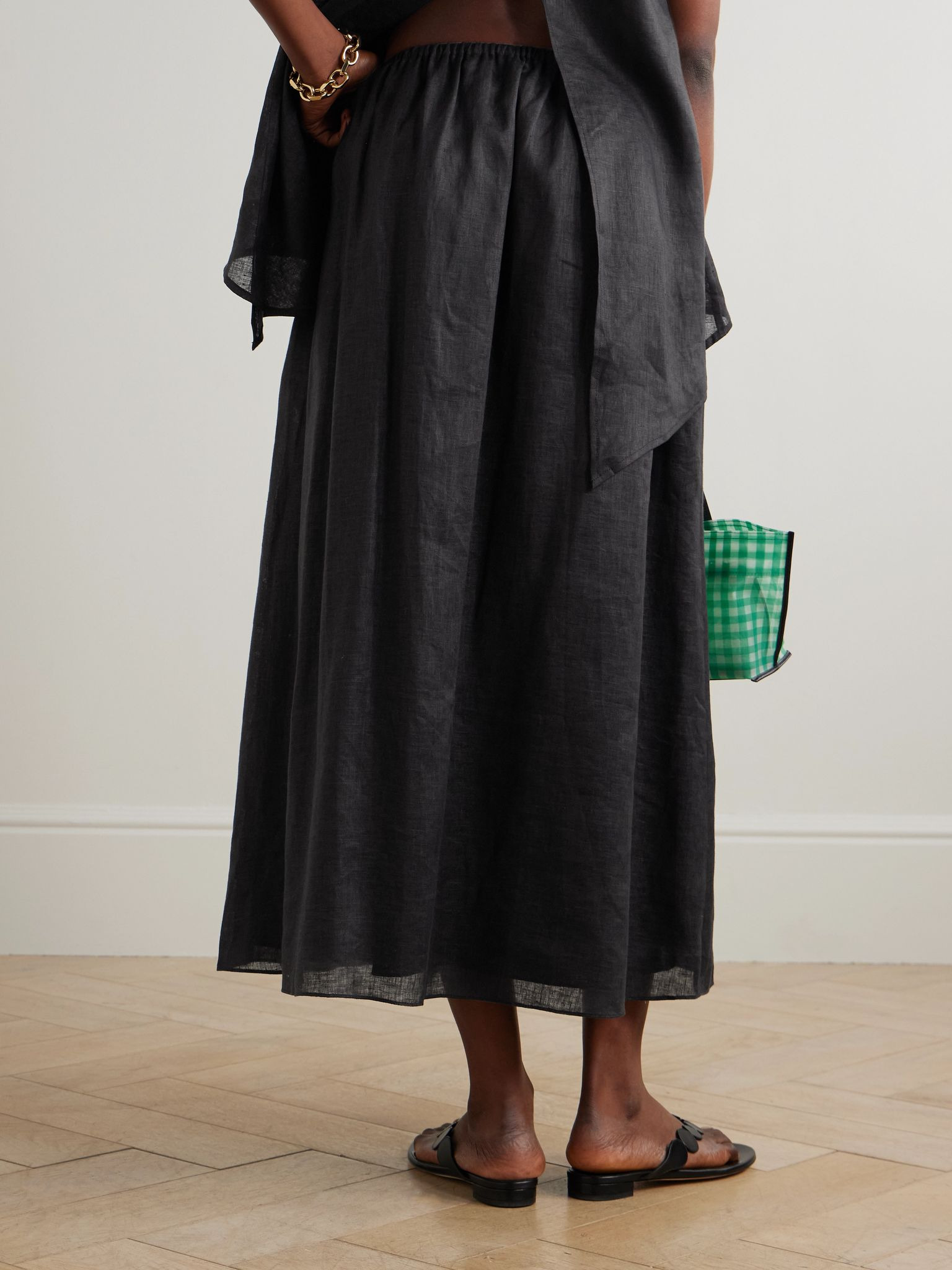 Ginny gathered linen maxi skirt Black - 3