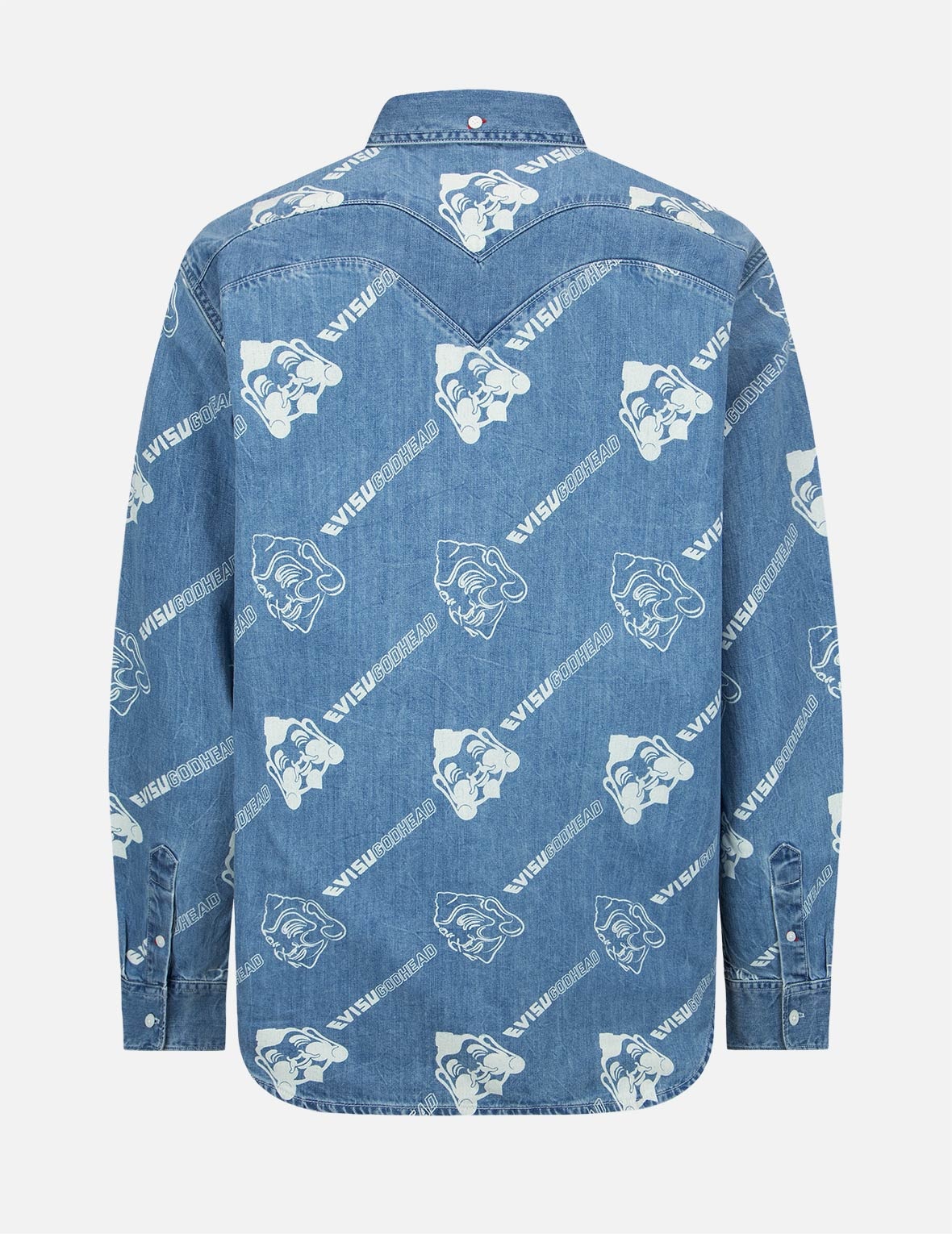 Allover Godhead and Logo Discharged  Print Denim Shirt - 8