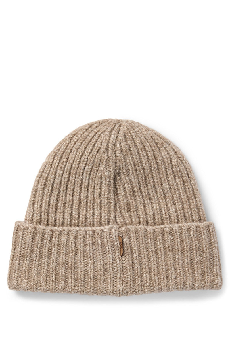 BOSS CHUNKY-KNIT BEANIE HAT IN A BISON WOOL-BLEND WITH SILK outlook
