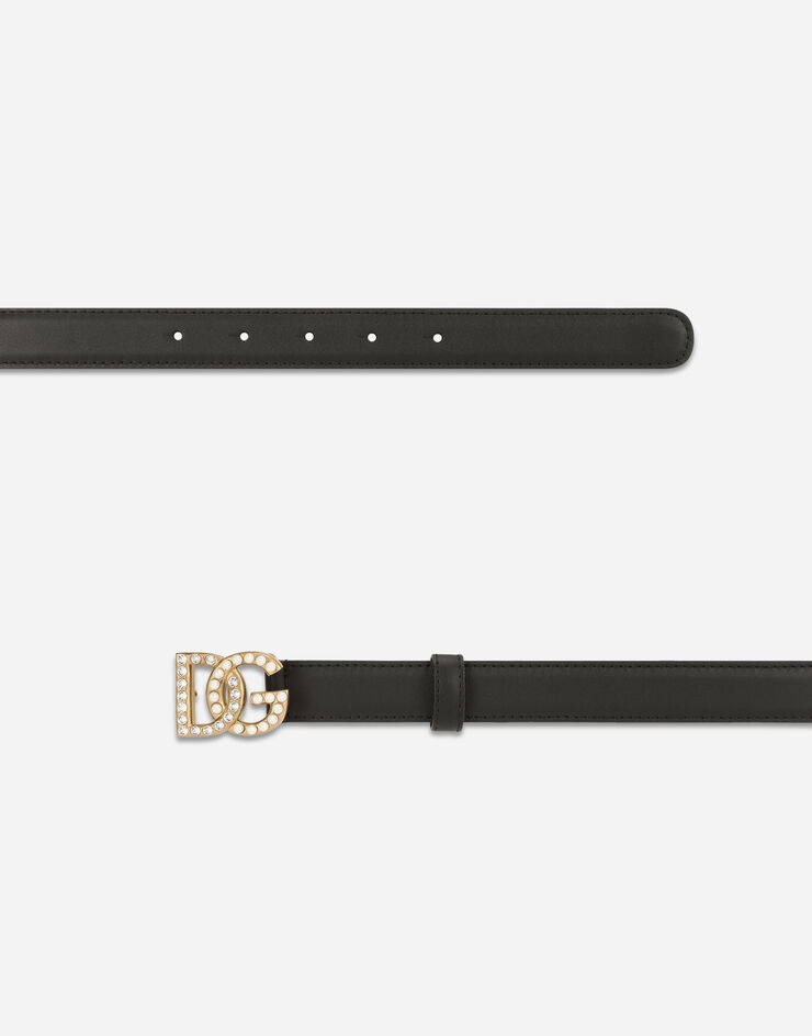 Calfskin belt with DG logo with rhinestones and pearls - 2