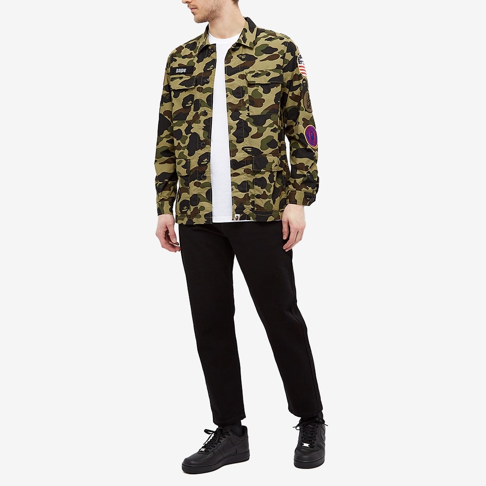 A Bathing Ape Camo Print Applique Military Shirt - 7