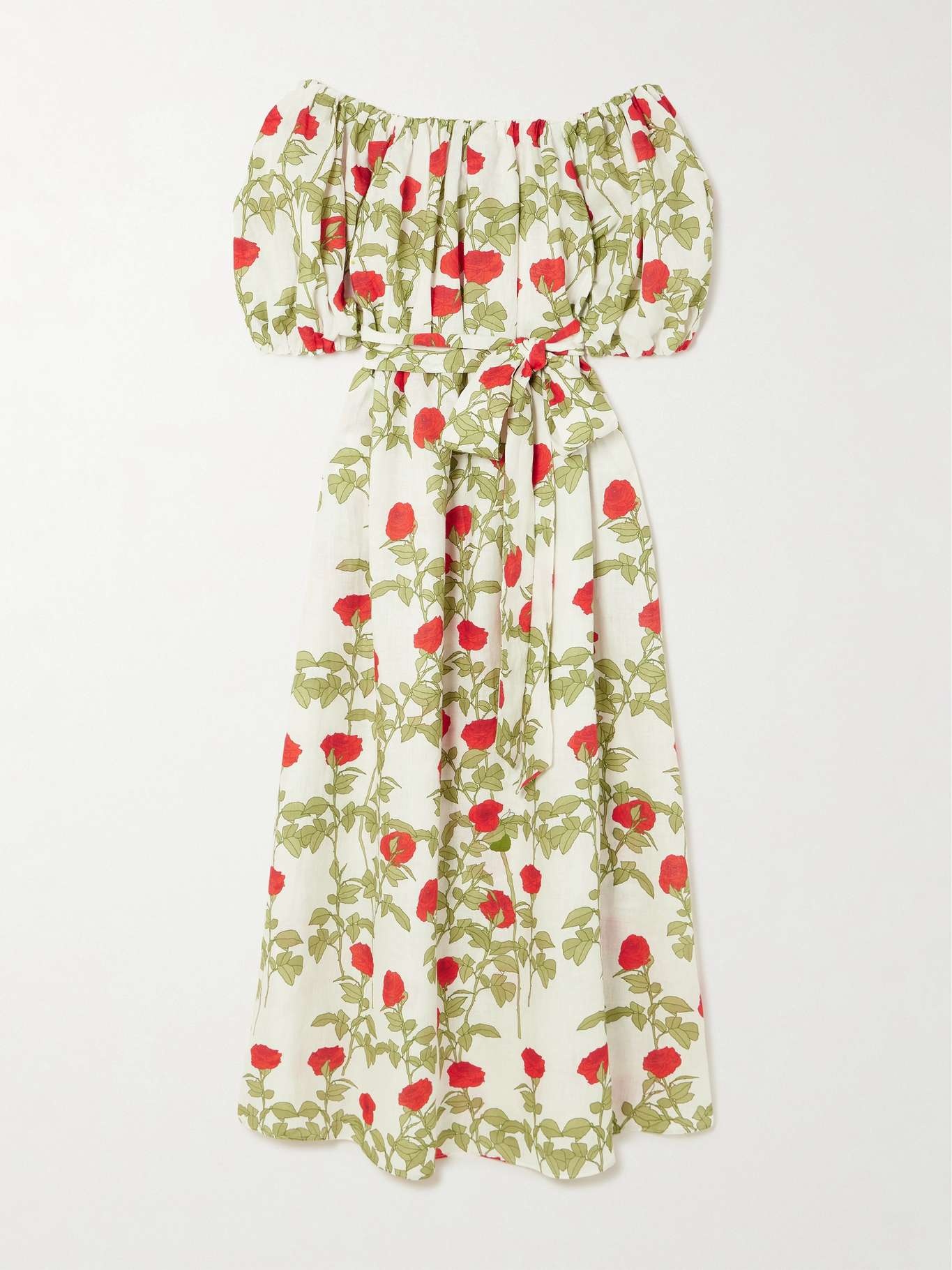 Zaza off-the-shoulder belted floral-print linen maxi dress - 1