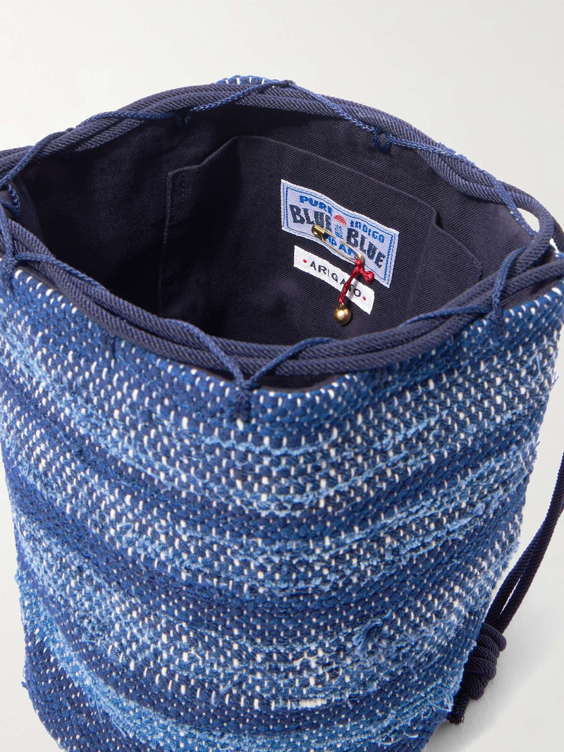 Blue Blue Japan Indigo-Dyed Striped Cotton Drawstring Pouch outlook