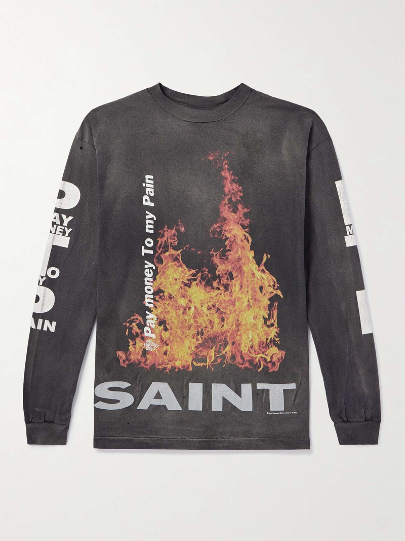 【Pay money To my Pain】Tシャツ 2023 SAINT M×××××× + Pay money To my Pain Printed Distressed Cotton
