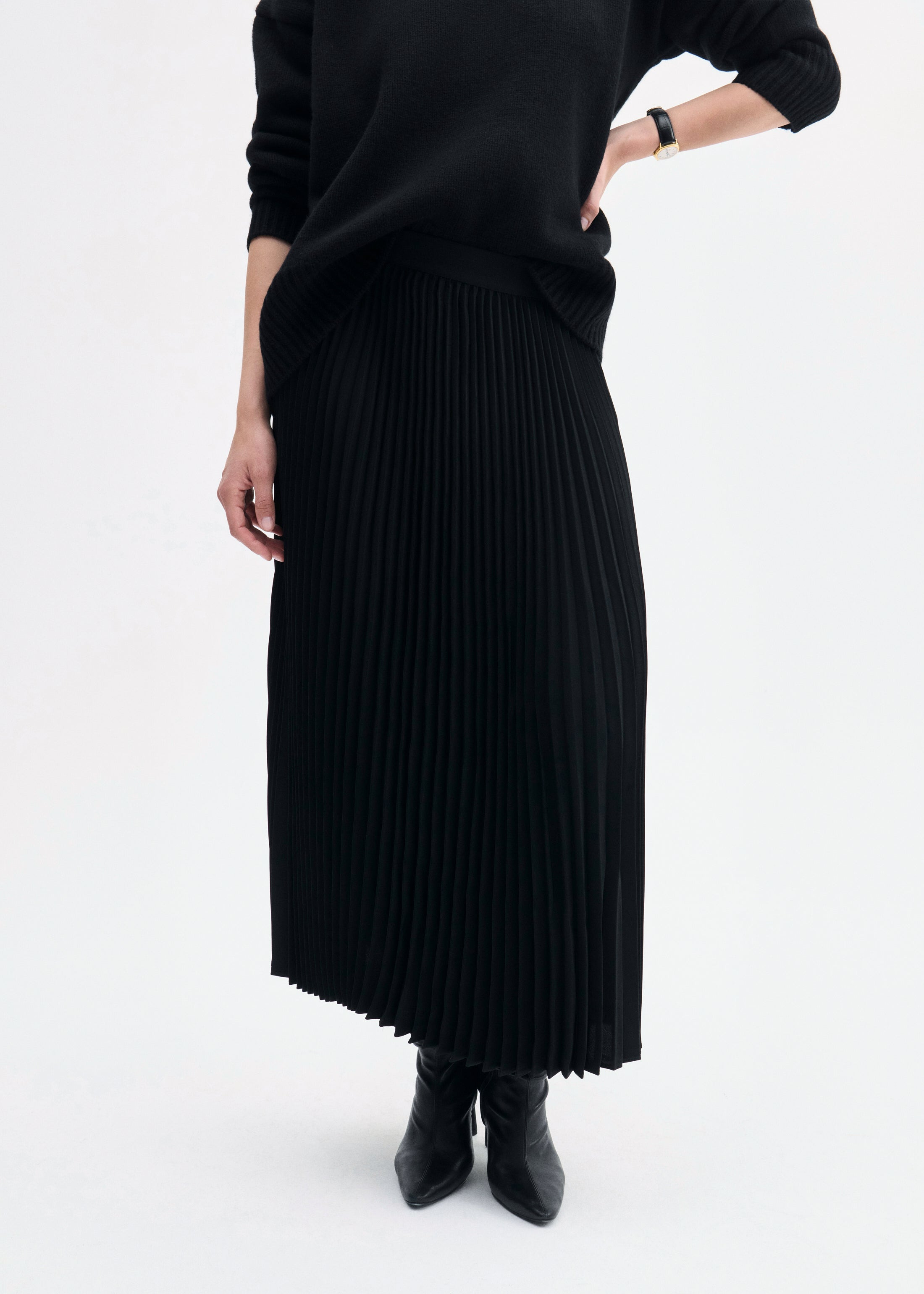 Pleated Elastic Waist Skirt in Stretch Crepe - 3