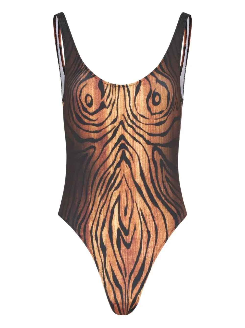 wood-print scoopneck swimsuit - 1