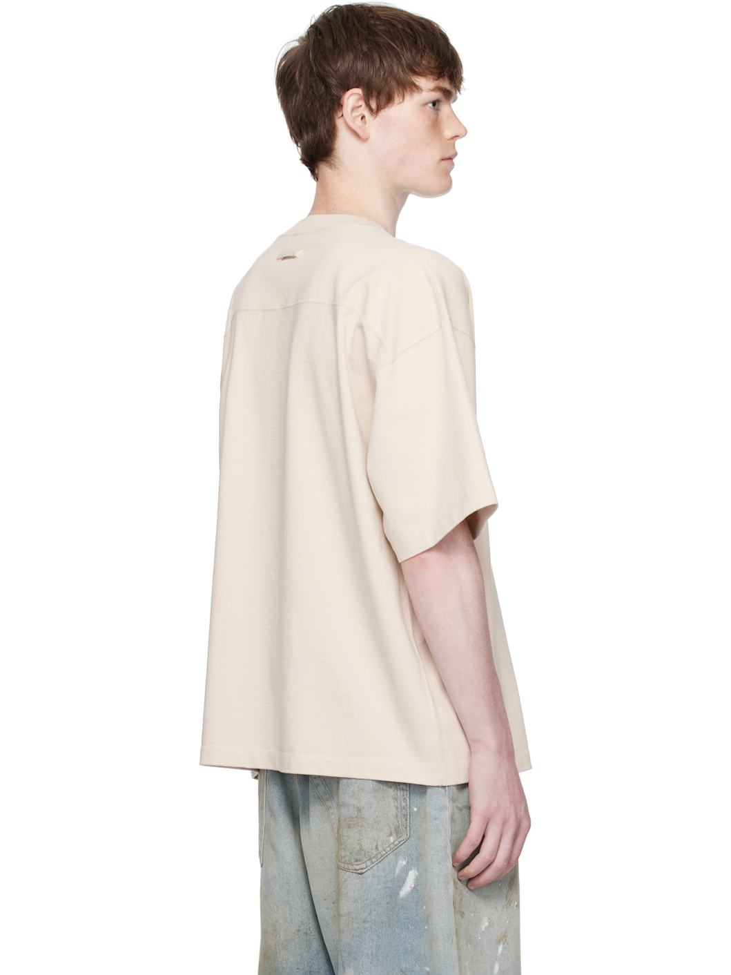 Beige Oversized Printed Fire T-shirt - 3