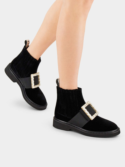 Roger Vivier Viv' Rangers Strass Buckle Chelsea Booties in Velvet outlook