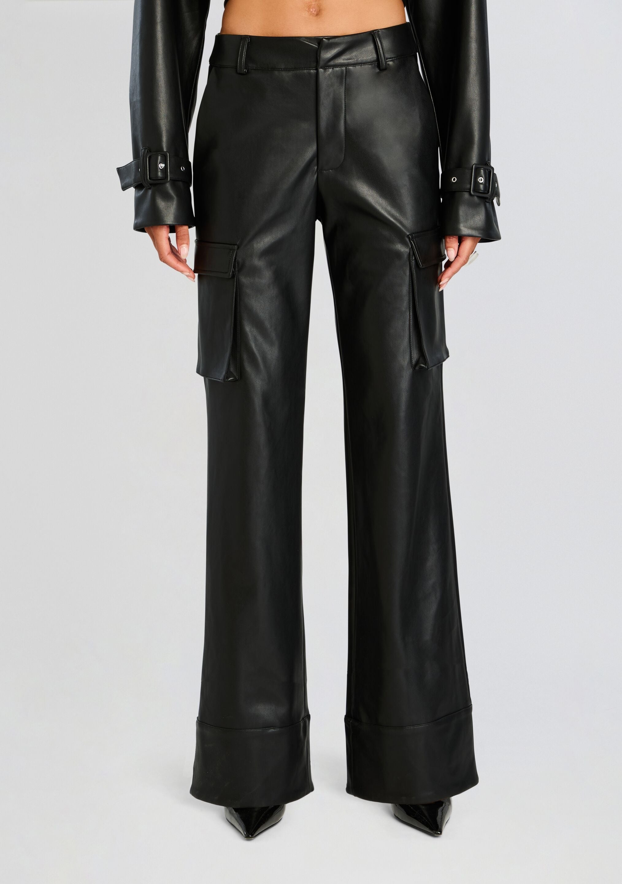 FIFER VEGAN LEATHER MID RISE CARGO PANT - 1