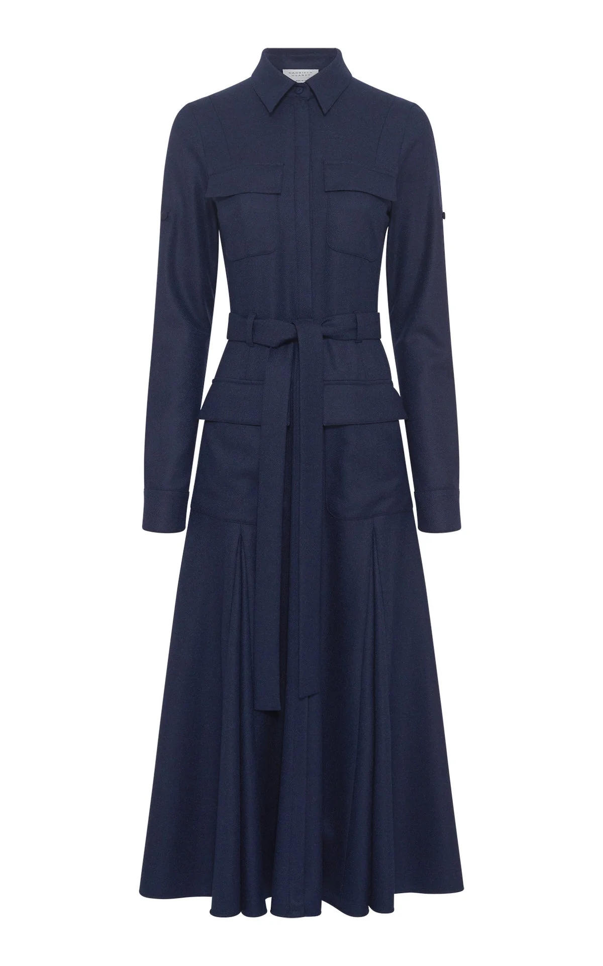 Meyer Pleated Maxi Shirtdress in Navy Wool Cashmere Flannel - 1