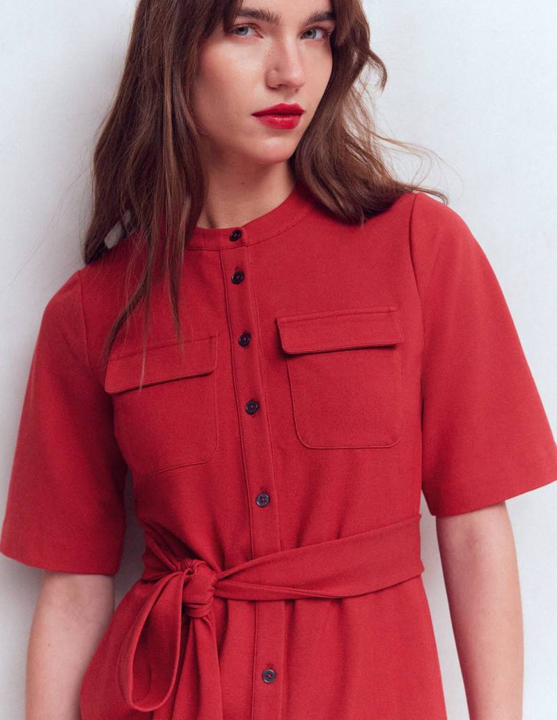 Front Pocket Ponte Dress-Crimson Red 3