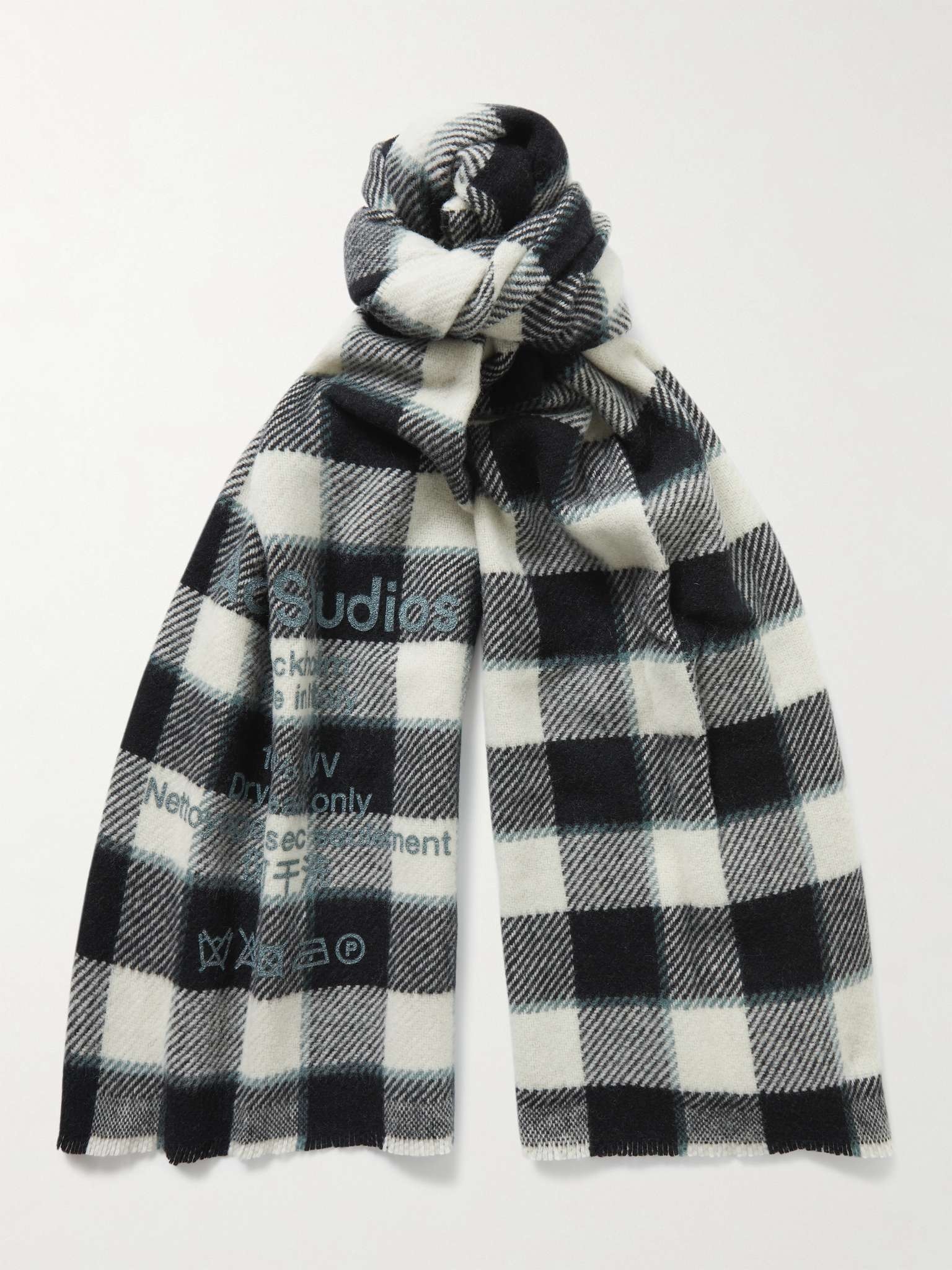 Logo-Print Checked Wool Scarf - 1