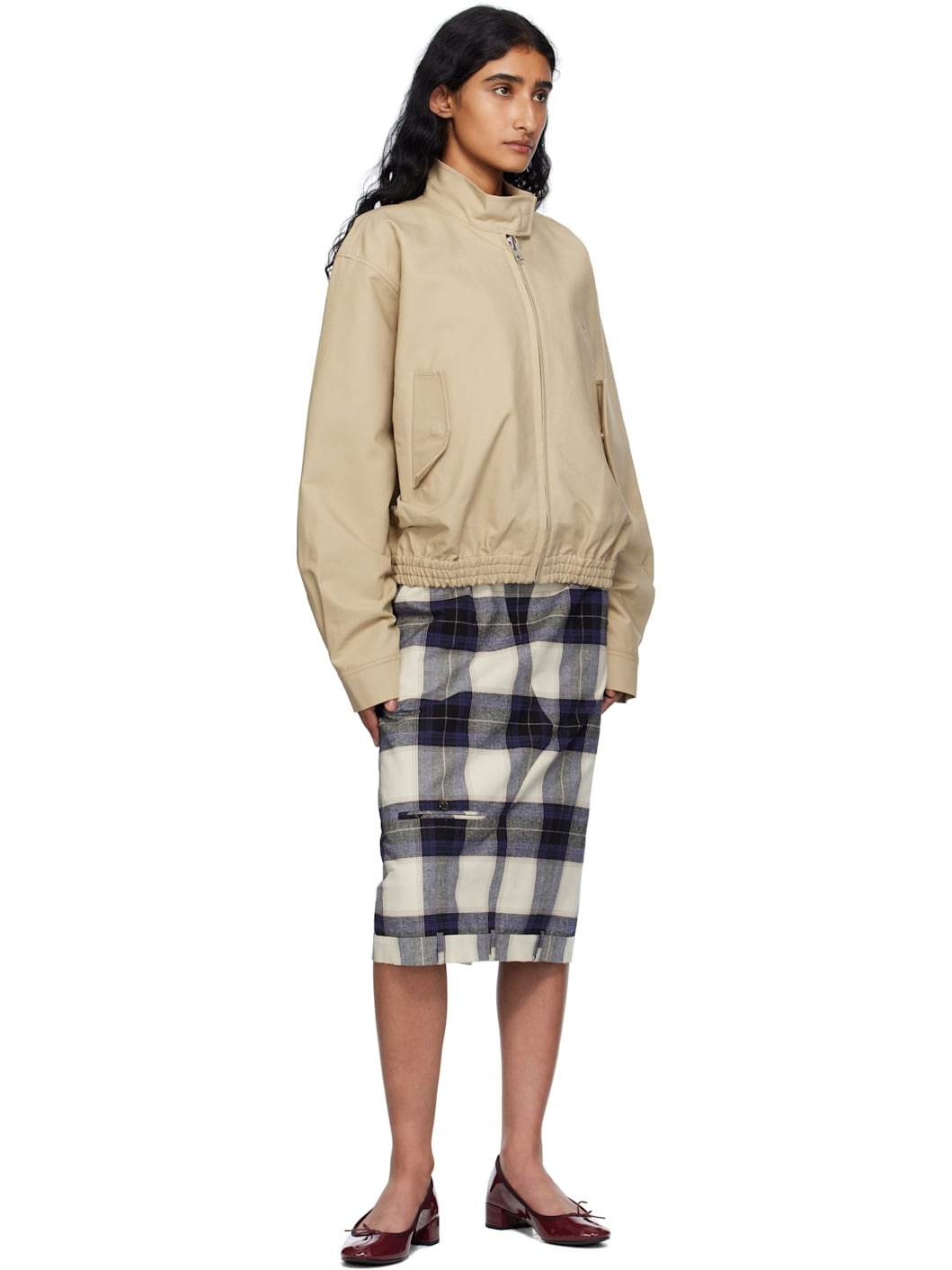 Multicolor Check Trousers Upside Down Midi Skirt - 4