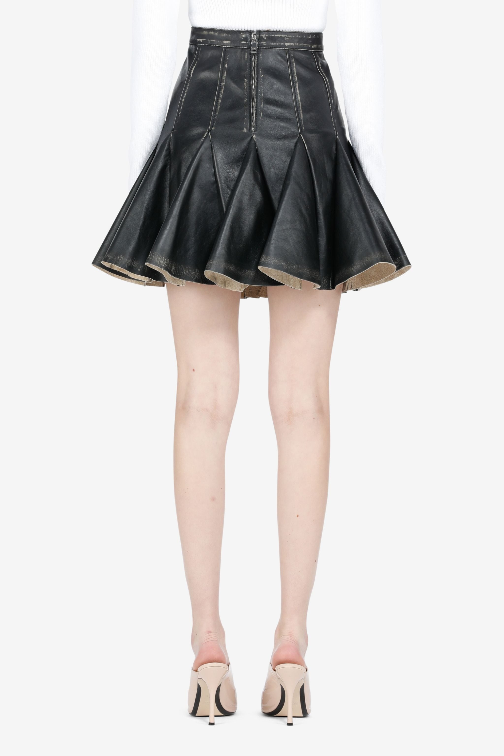PLEATED LEATHER MINI SKIRT - 2