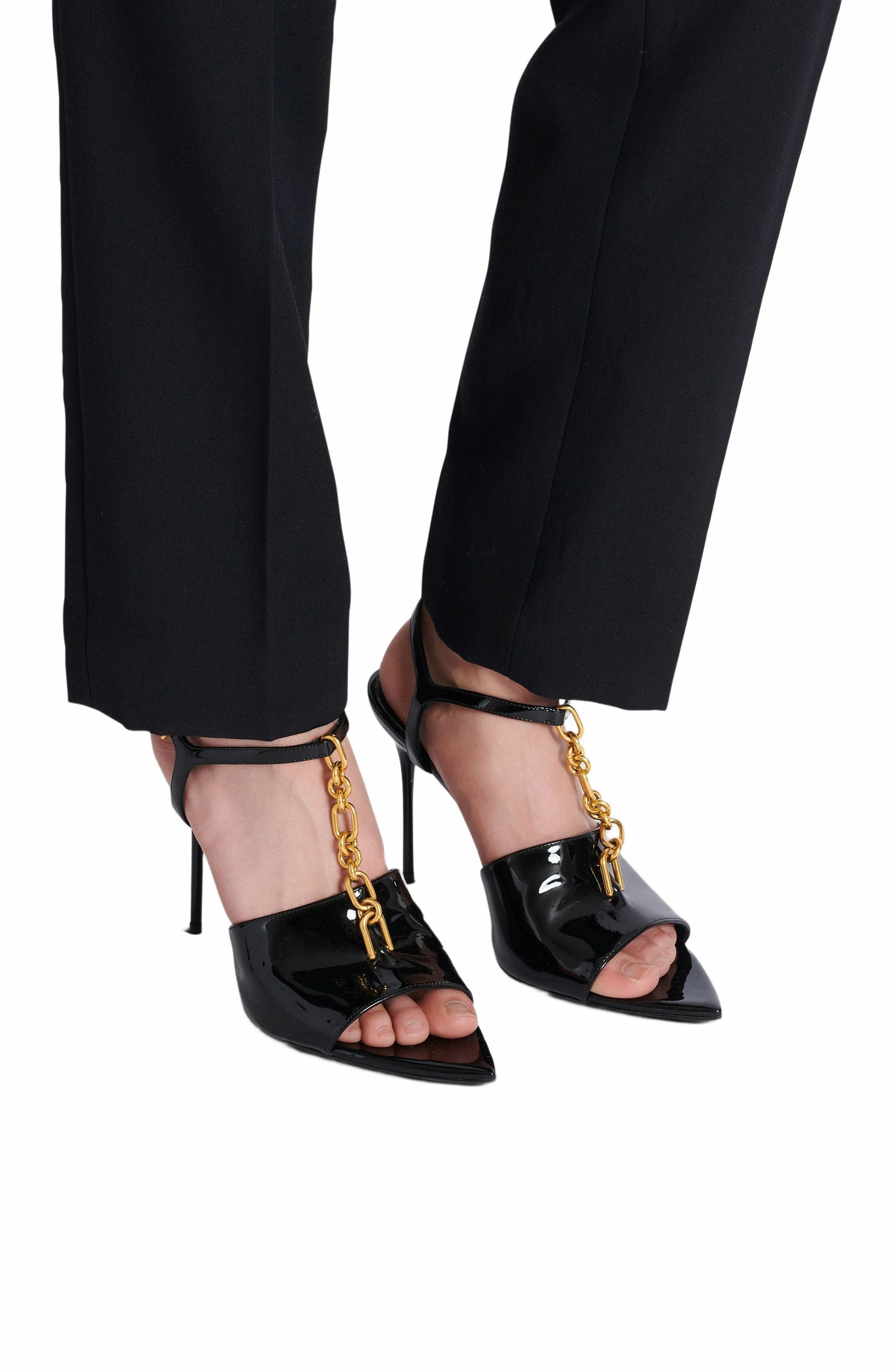 Balmain Sync patent leather sandals with heel in Black at Nordstrom - 2