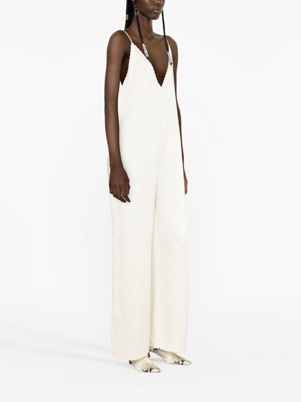 scallop-edge wide-leg jumpsuit - 4