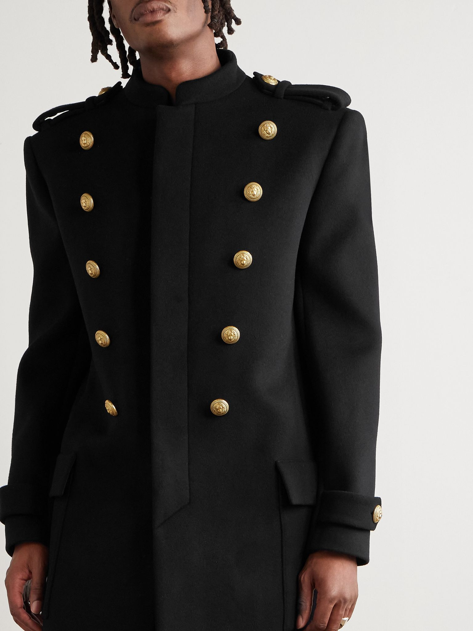 Double-Breasted Embellished Wool and Cashmere-Blend Coat Black - 5