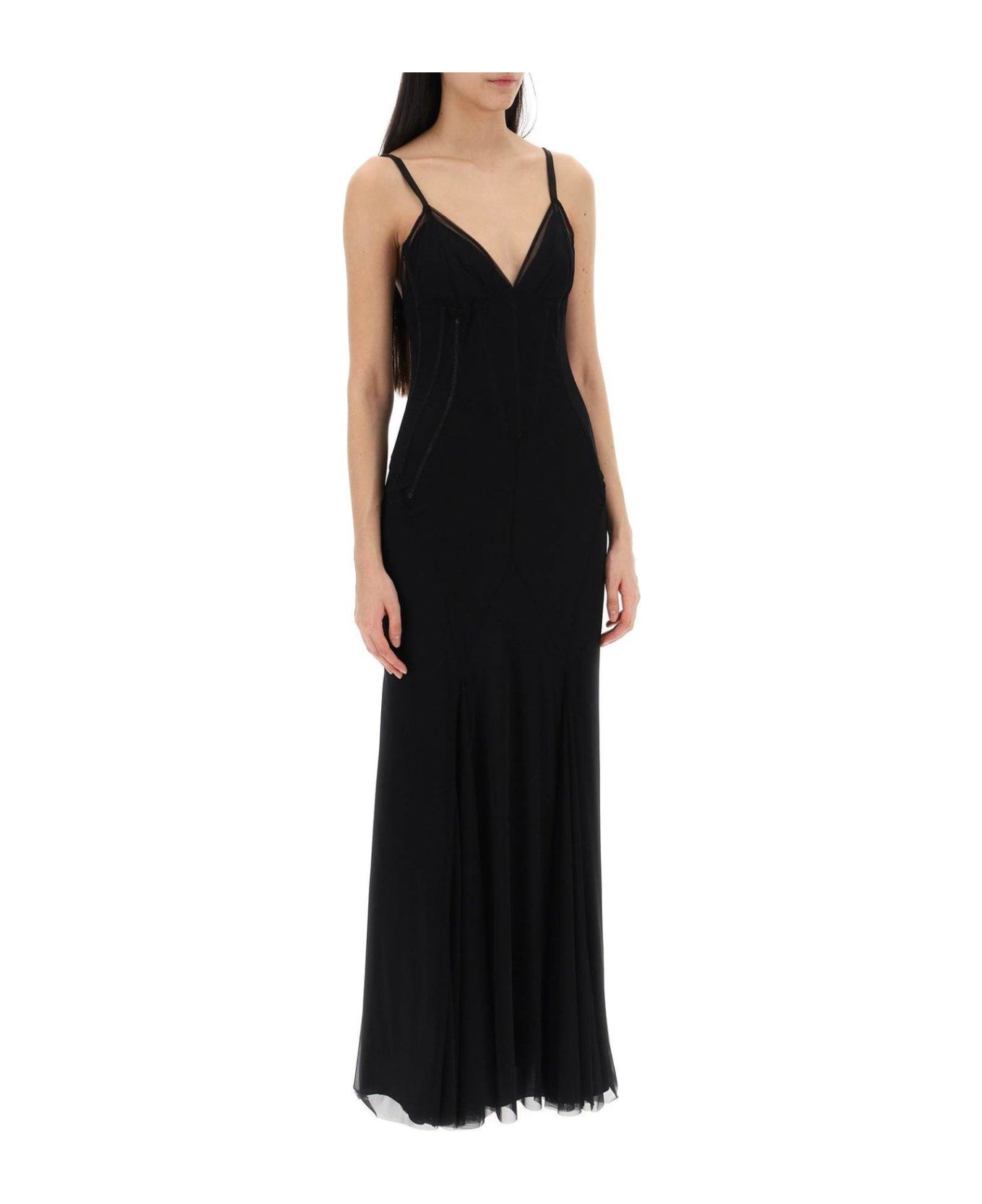 V-neck Tulle Maxi Dress - 1