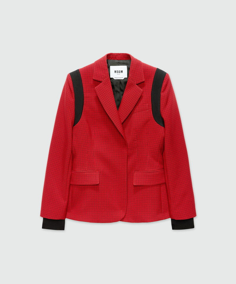 Red single-breasted jacket with check pattern 1