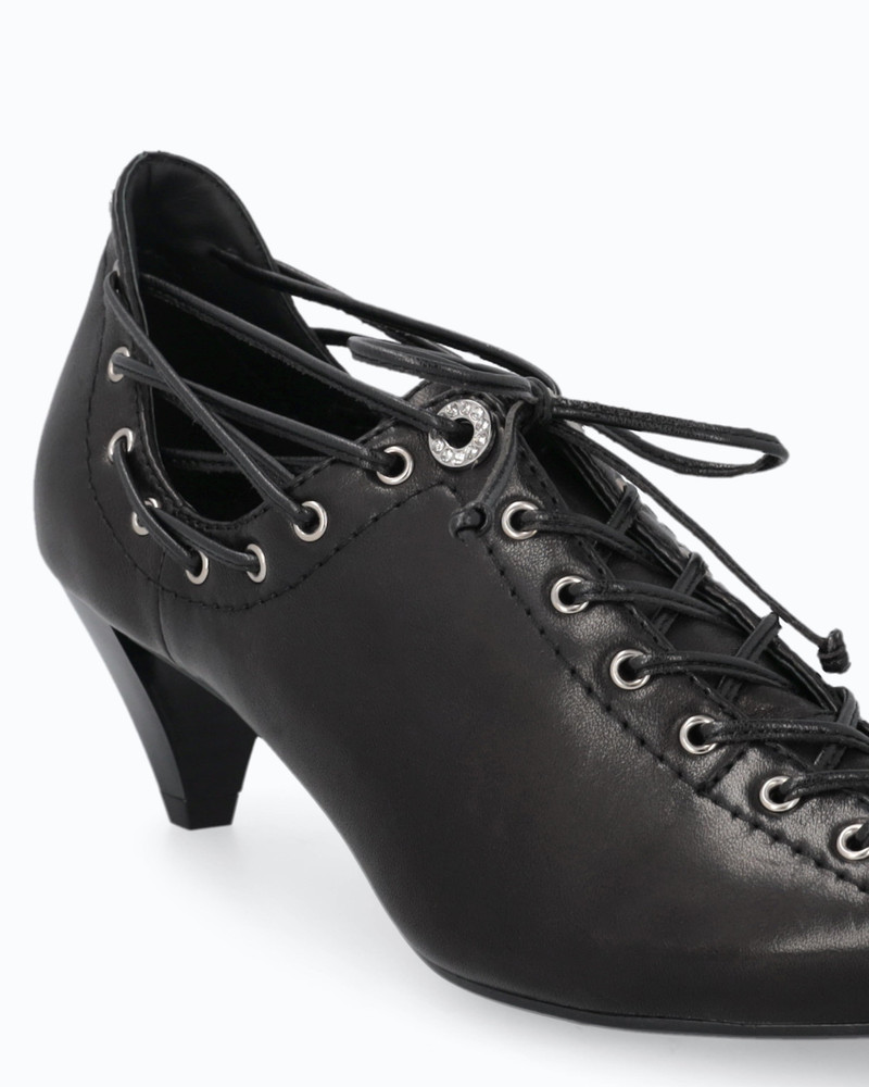 NAPPA LEATHER COURT SHOE WITH LACE-UP DETAIL AND CONE HEEL 4