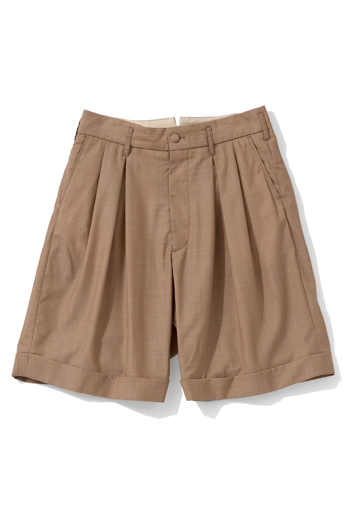 Bontan Shorts for Nepenthes NY and Blue in Green - Khaki Tropical Wool - 1
