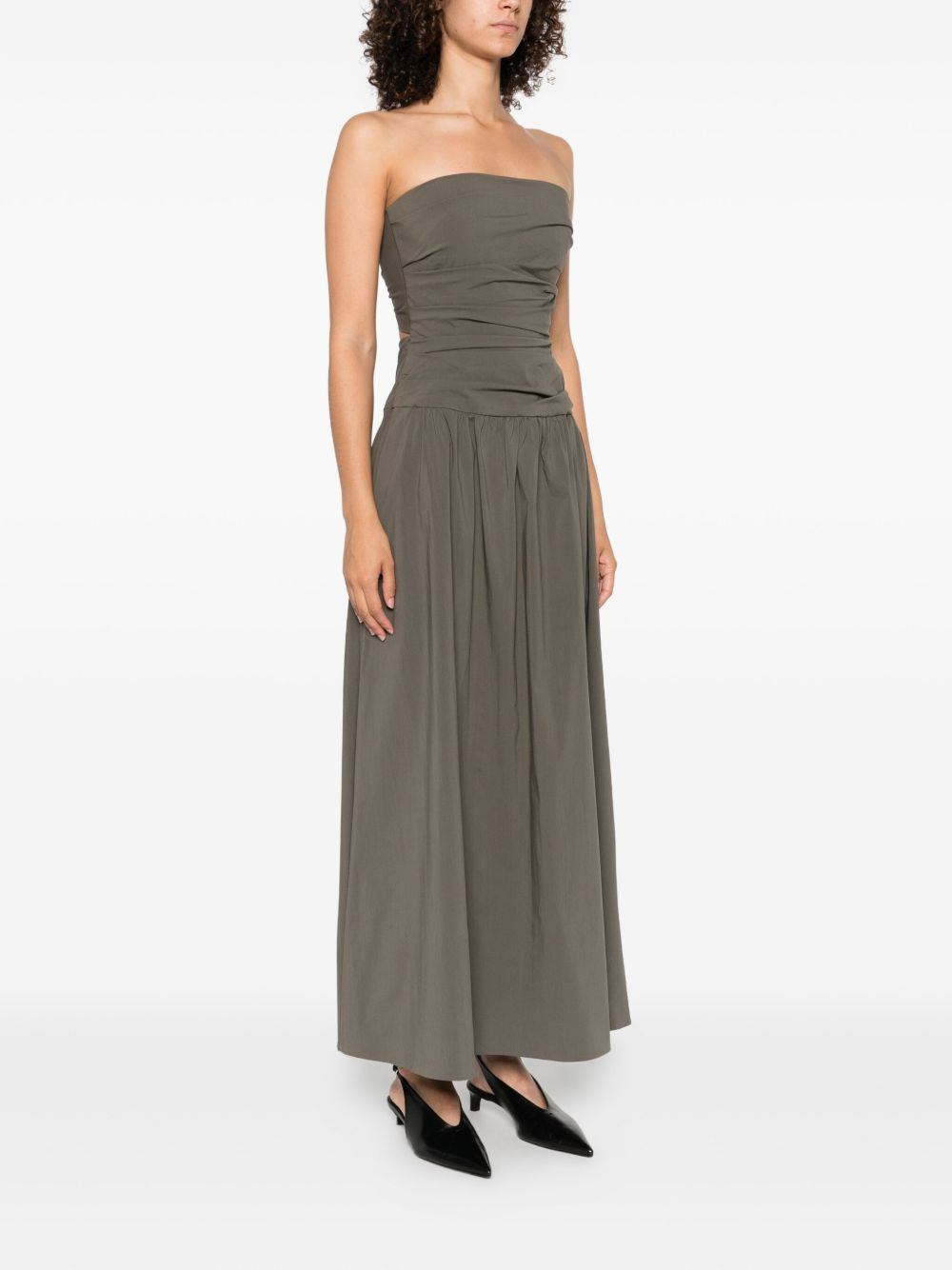 gathered-detail strapless midi dress - 3