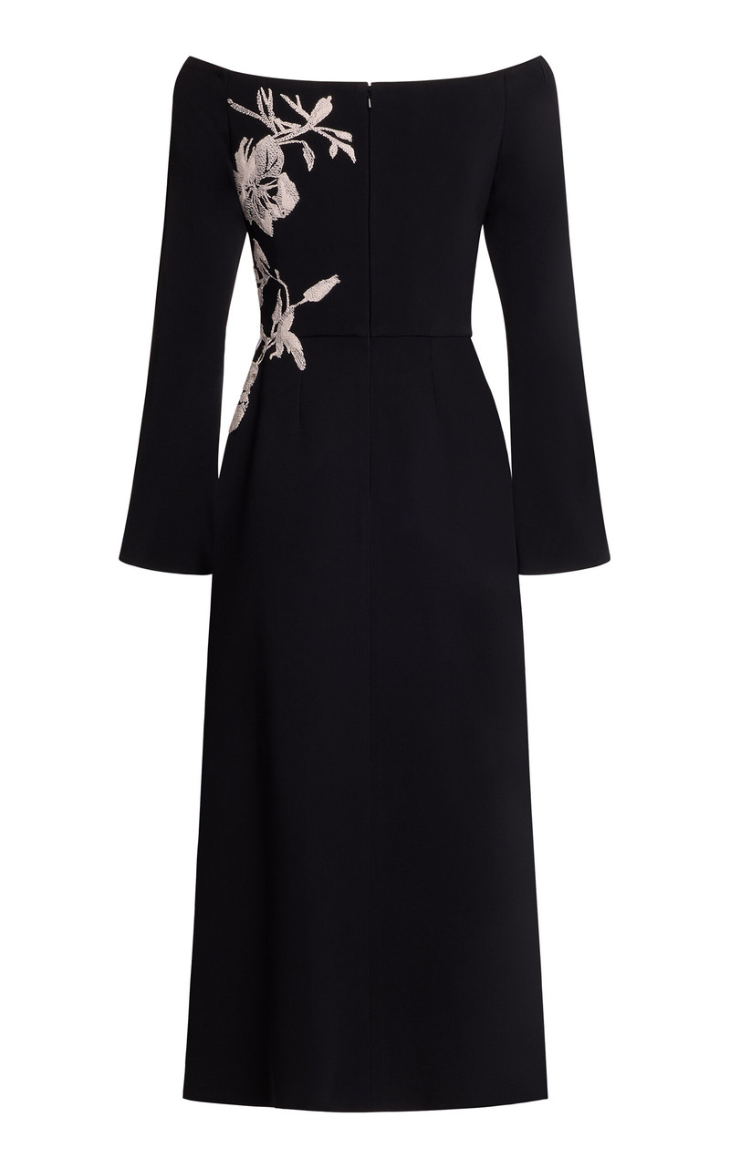 ELIE SAAB Tulle Embroidered Off-The-Shoulder Midi Dress black outlook