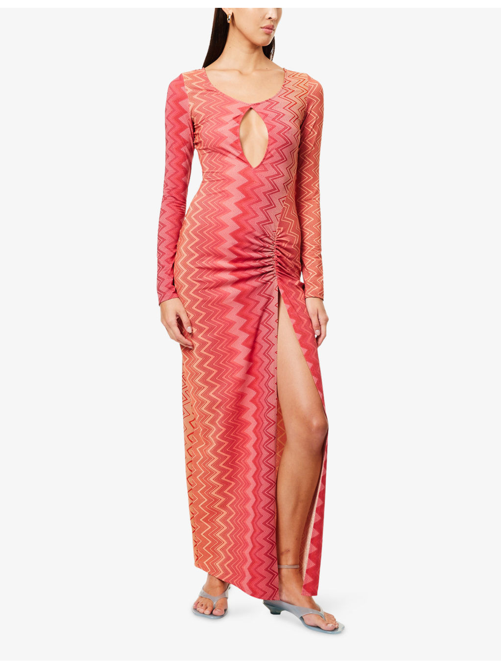 Chevron Ruched Stretch-Woven Maxi Dress - 2