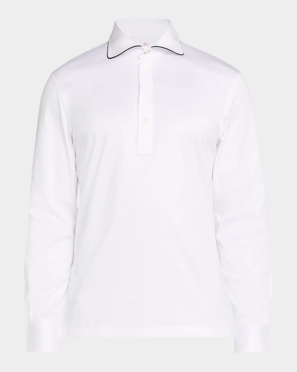 Men's Cotton Tipped-Collar Long-Sleeve Polo Shirt - 1