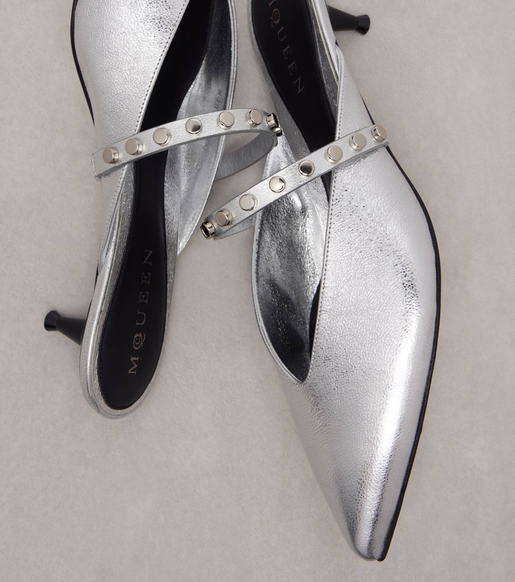 Embellished metallic leather mules - 5