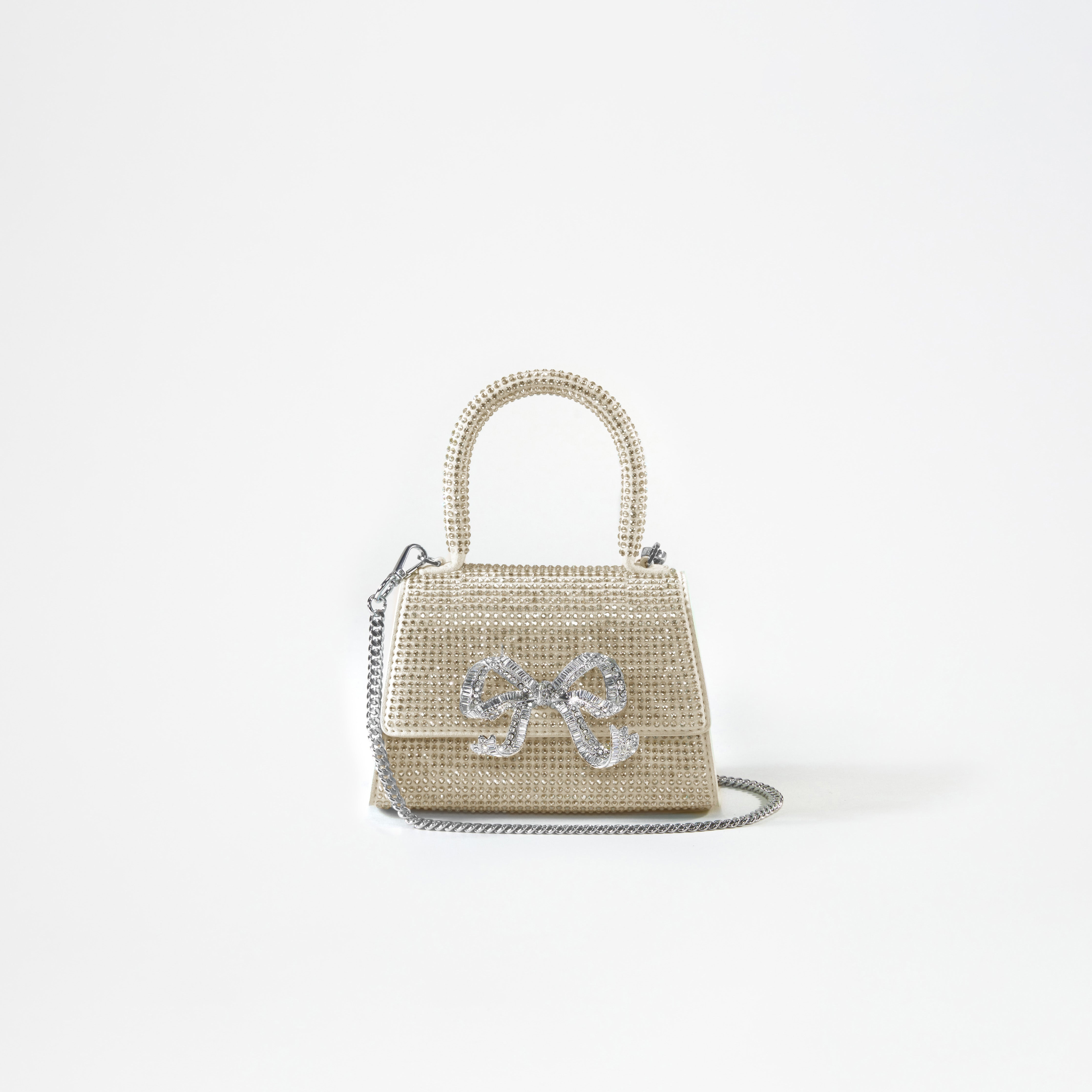 Cream Rhinestone Bow Micro Bag - 4