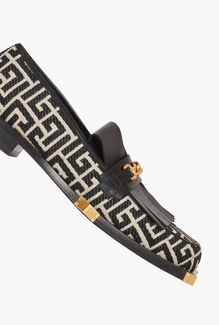 Bicolor jacquard and black leather loafers with gold-tone chain - 5