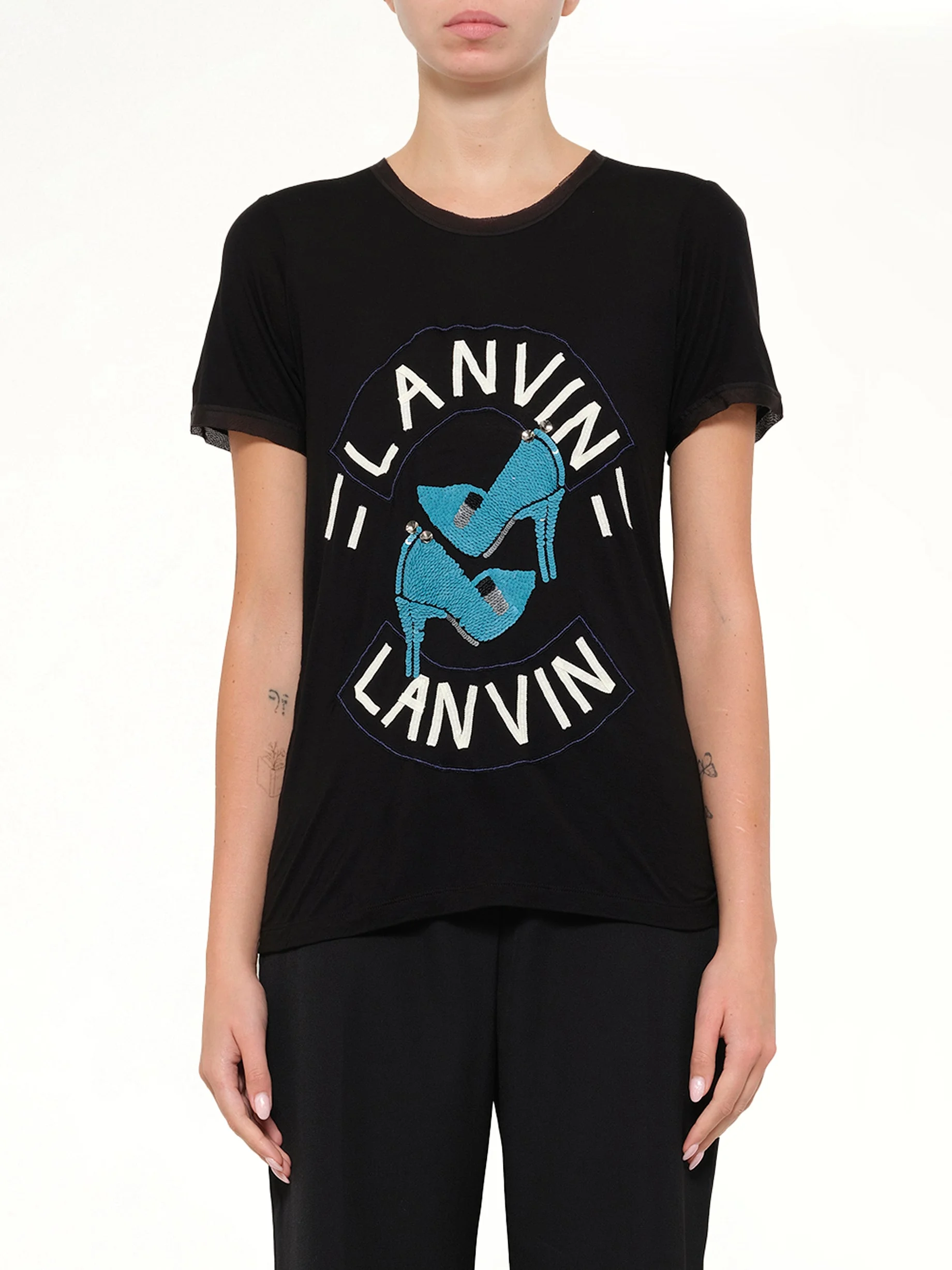 Lanvin Embroidered Jeresy Top in Black - 1
