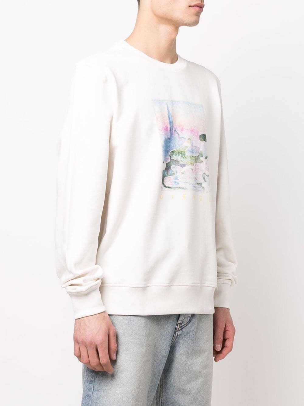 watercolour-print crew neck sweatshirt - 3