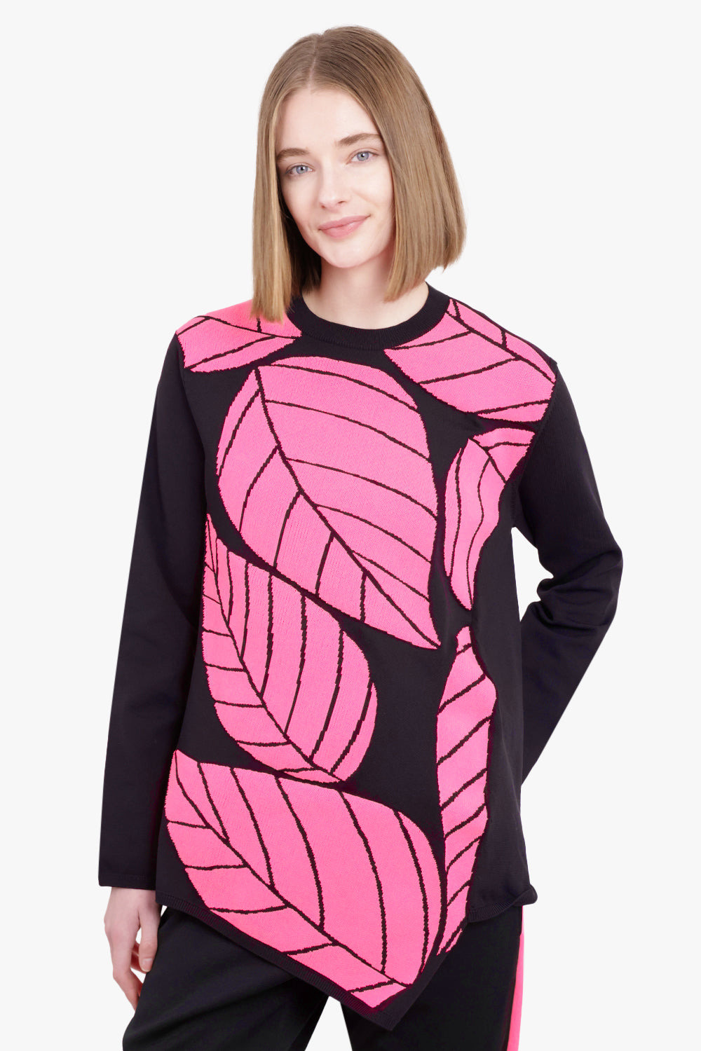 LEAF PRINT SWEATSHIRT | BLACK/PINK - 2