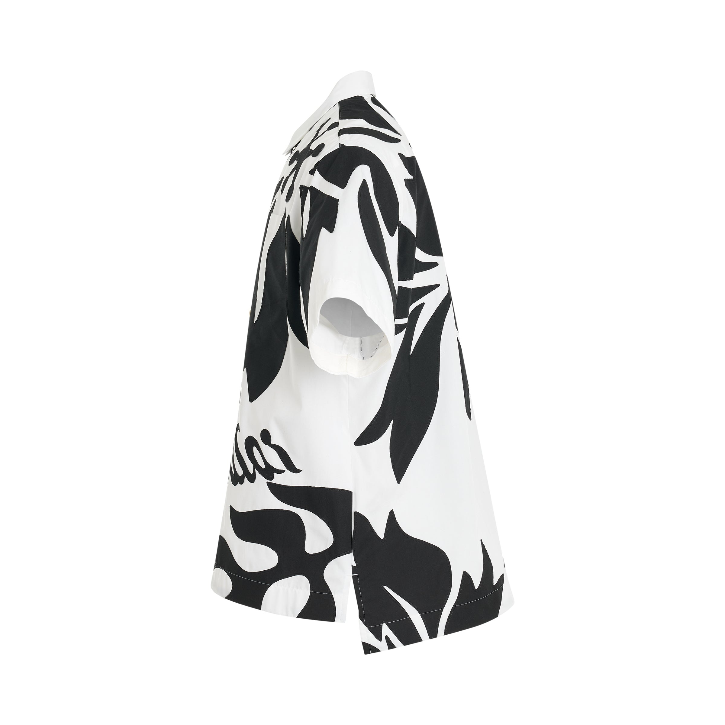 Floral Embroidered Patch Cotton Poplin Shirt in Off White/Black - 3